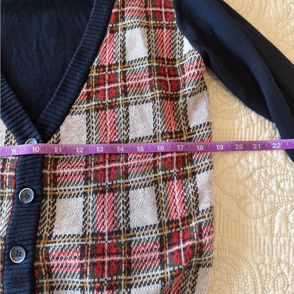 ACADEMIA navy blue plaid button up cardigan super cute women's L - Picture 4 of 8